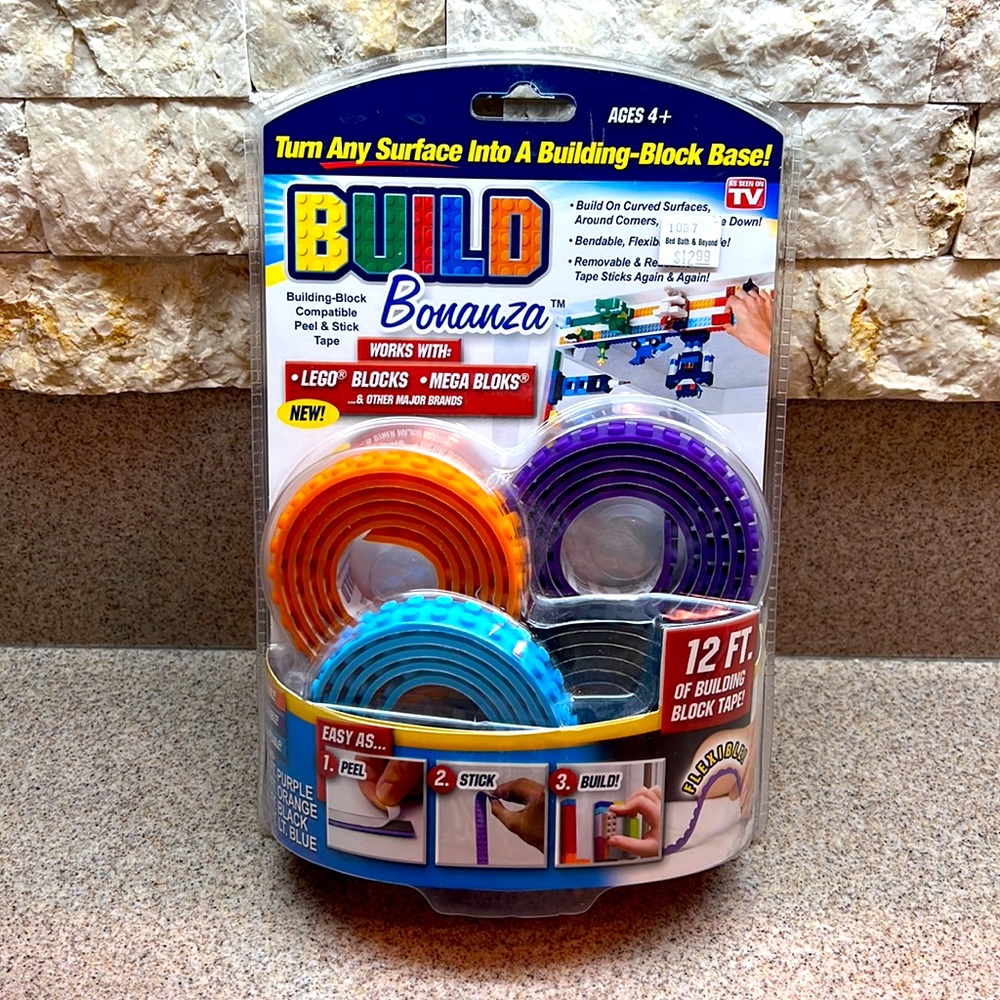 Build Bonanza 12 Feet Set of 4 Color Building Block Tape for Legos, Mega Bloks